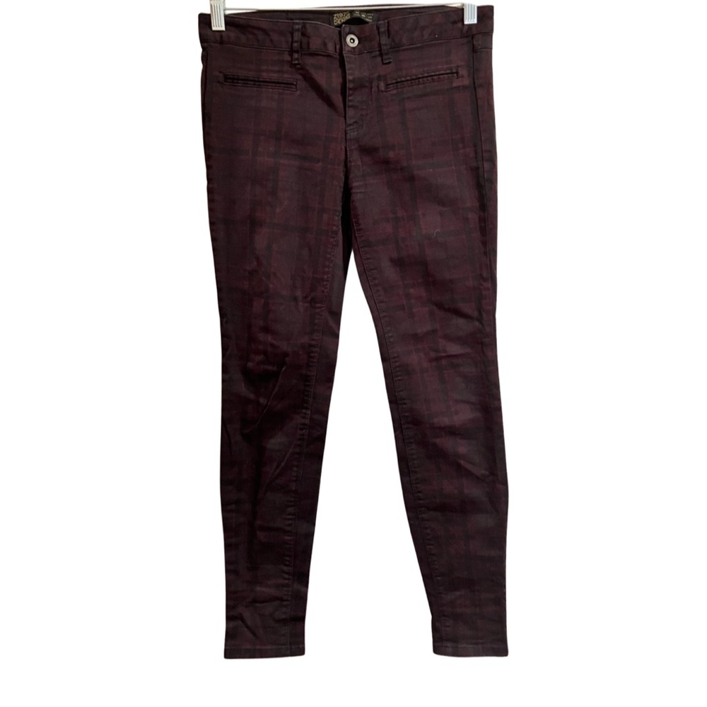 Zara Plaid Maroon Skinny Jeans